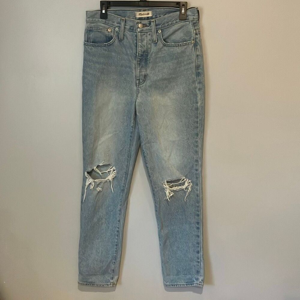 Madewell Classic Straight Jeans Lightweight Distressed Button Sz 28 #700